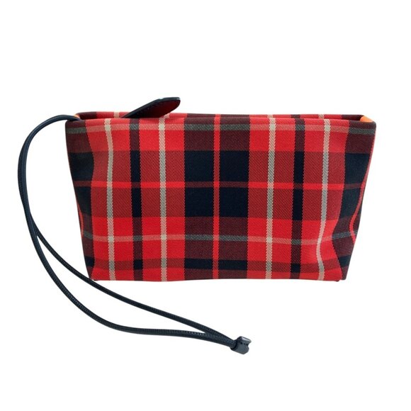BURBERRY Check Pattern Clutch Bag Pouch Red Women's - Picture 1 of 16
